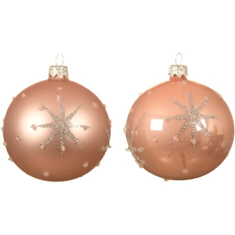 Surtida bola de Navidad rosa con estrella grabada Ø 8 cm
