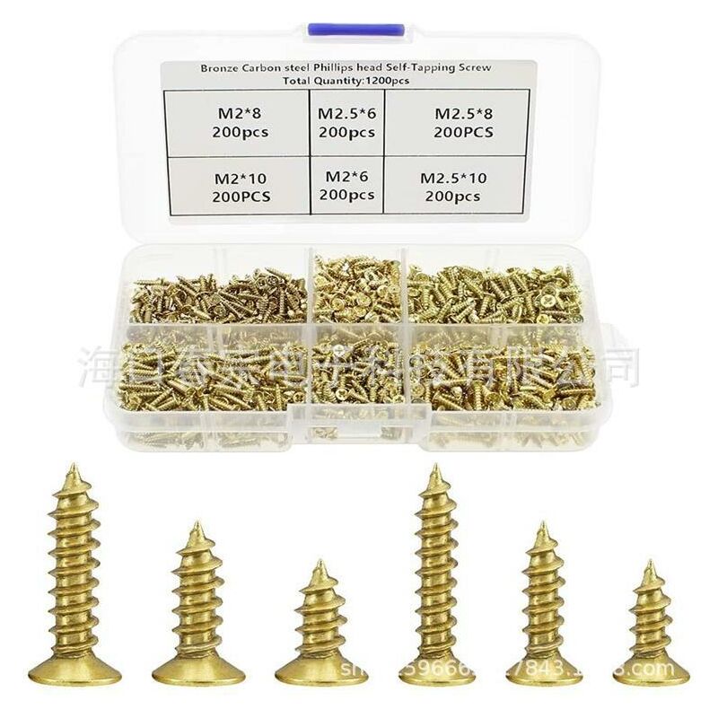 

Surtido de 1200 tornillos pequeños para madera de acero de cabeza plana 5 mm 6 mm 7 mm 8 mm 10 mm Tornillo pequeño para madera dorado con caja