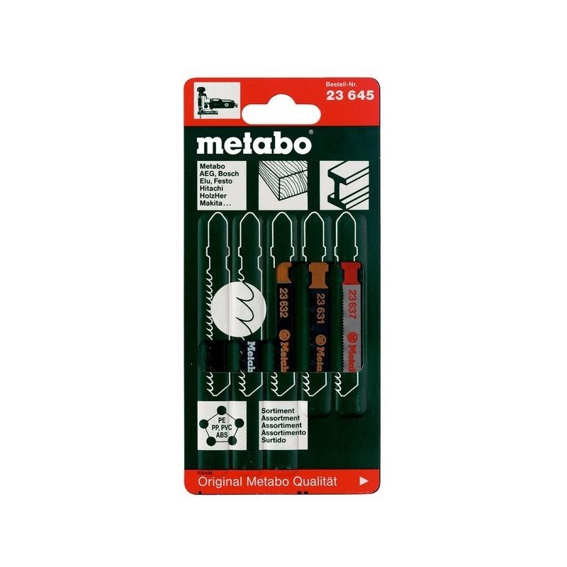 

Metabo 623645000 Blister de 5 hojas de sierra de calar Madera Metal Plástico HCS 51 - 74 mm