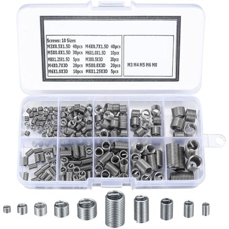 Surtido de insertos para reparacion de roscas HELICOIL M3, M4, M5, M6, M8 de 10 tamaños, 200 piezas