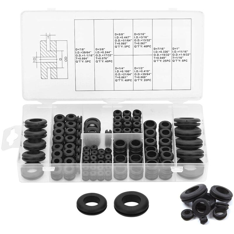 

SURTIDO DE PASACABLES - PASAMUROS DE 6mm A 25mm de goma 180 piezas- 10500