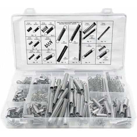 Surtido de resortes de compresión y extensión YMYNY, kit de herrajes para resortes de acero y metal, resortes surtidos con caja de almacenamiento, resortes de tensión y presión, 200 piezas por caja