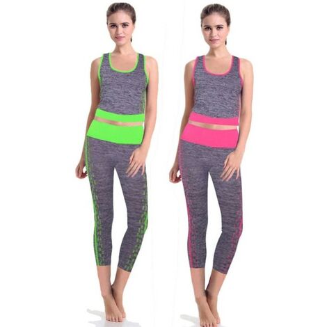 SURVÊTEMENT DE YOGA TAILLE UNIQUE TISSU EXTENSIBLE DEMI-JAMBE GYM FITNESS DÉBARDEUR