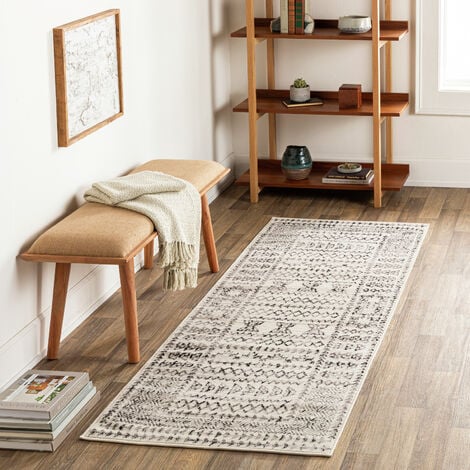 SURYA Alfombra de Pasillo Pelo Corto Escandinava Bohemia Blanco y Negro 80 x 220 cm