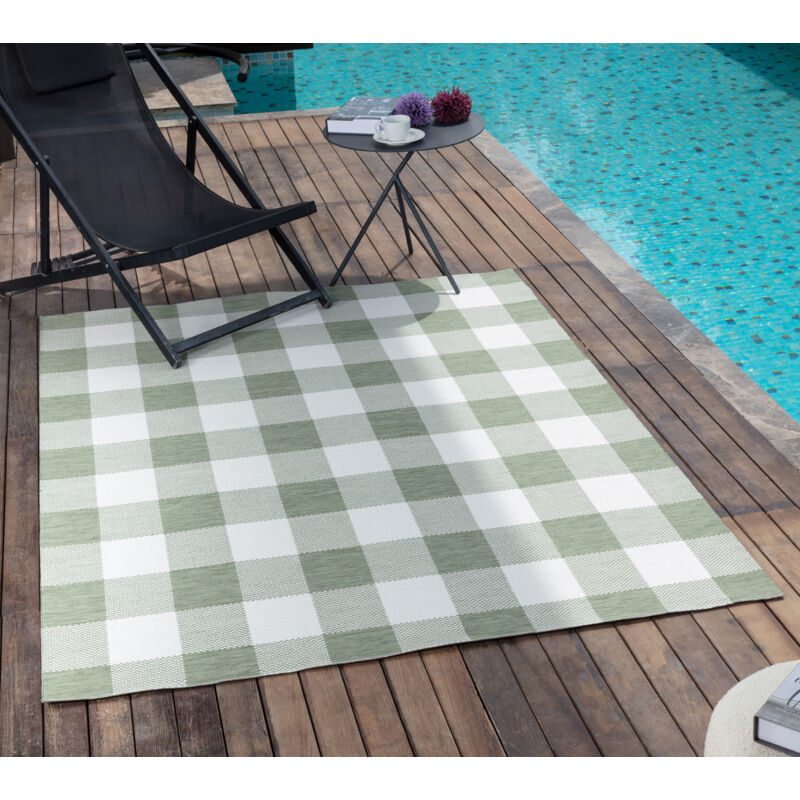 Surya - Tapis d'Extérieur/Intérieur à Carreaux Vert/Ivoire 160x213 cm