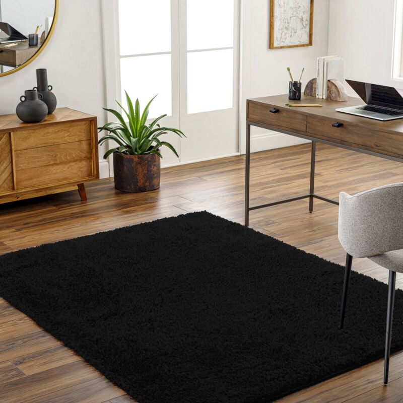 Surya - Tapis Shaggy Uni Noir 160x213 cm