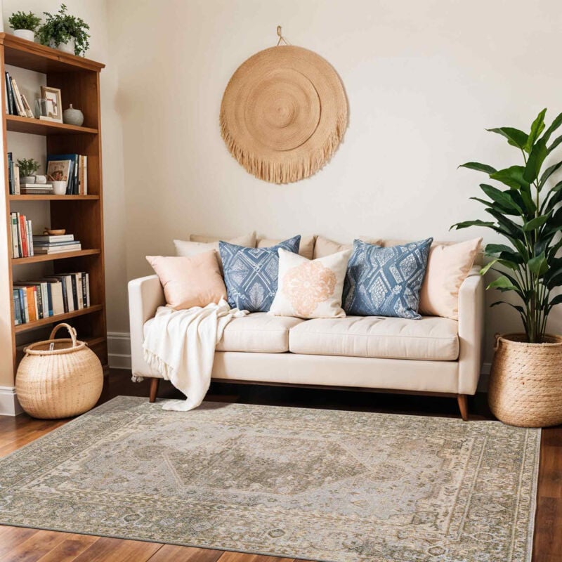 Surya - Tapis Vintage Lavable en Machine Vert/Brun 160x213 cm