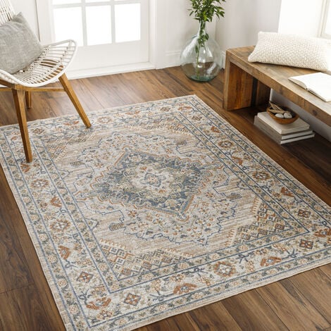 SURYA Tappeto Lavabile in Lavatrice Soggiorno Vintage Orientale Beige e Blu 160 x 213 cm