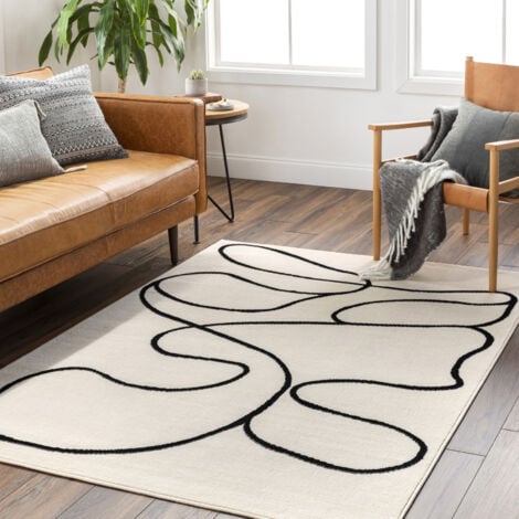 SURYA Tappeto Salotto a Pelo Corto Soggiorno Scandinavo Boho Bianco e Nero 200 x 275 cm