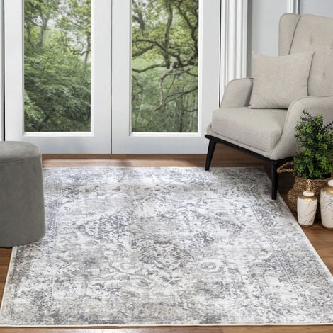 SURYA Tappeto Salotto a Pelo Corto Soggiorno Vintage Orientale Bianco e Grigio 160 x 213 cm