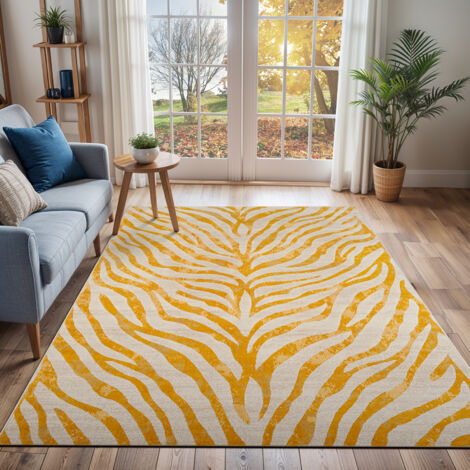 SURYA Flur Teppich Läufer Kurzflor Boho Zebra Design Grau und Beige 80 x 220 cm