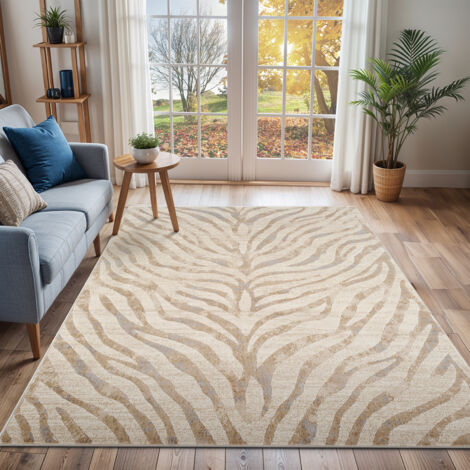 SURYA Teppich Kurzflor Wohnzimmer Boho Zebra Design Grau und Beige 160 x 220 cm