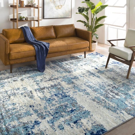 SURYA Teppich Kurzflor Wohnzimmer Modernes Abstraktes Design Blau und Weiß 120 x 170 cm