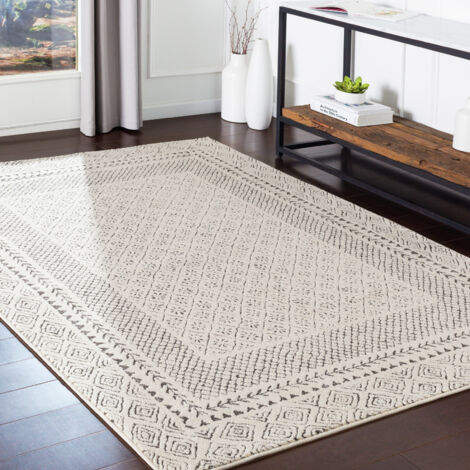SURYA Teppich Kurzflor Wohnzimmer Skandi Boho Design Grau und Beige 200 x 275 cm