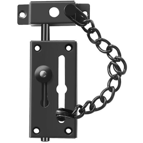 Sus304 Stainless Steel Sliding Bolt Door Latches, Heavy Duty Security Door Lock with Anti-Theft Chain and Spring Lock, Matte Black