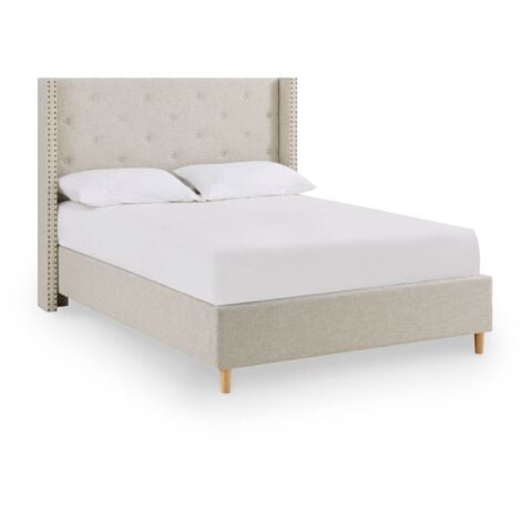 SUSAN - Lit 140x190 cm en tissu capitonné beige