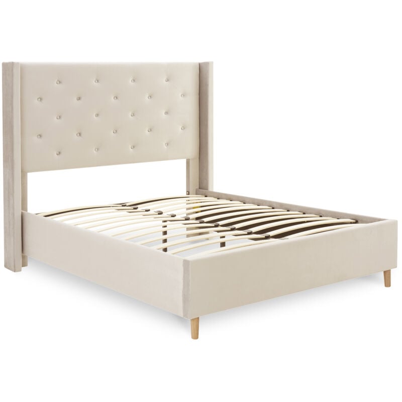 Mobilier Deco - susie - Lit en velours capitonné beige 140x190 cm