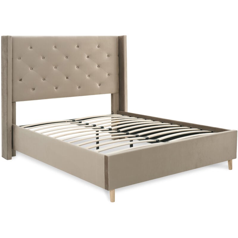 Susie - Lit en velours capitonné taupe 160x200 cm