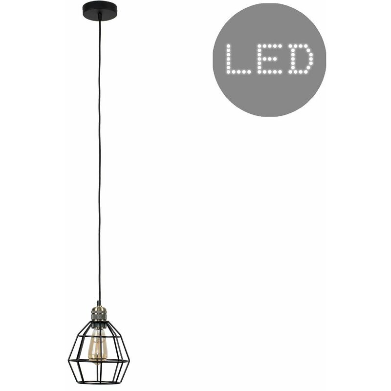 Minisun - Suspended Ceiling Light with Hamish Shade + 4W LED Bulb - Antique Brass
