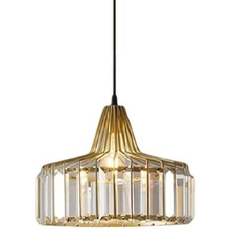 Suspendu en Cristal Moderne Hauteur Réglable Lampe Suspension en Métal et Verre Douille E27 Compatible Ampoules Dimmables pour Cuisine Salle à Manger Chambre (Doré, 25cm)