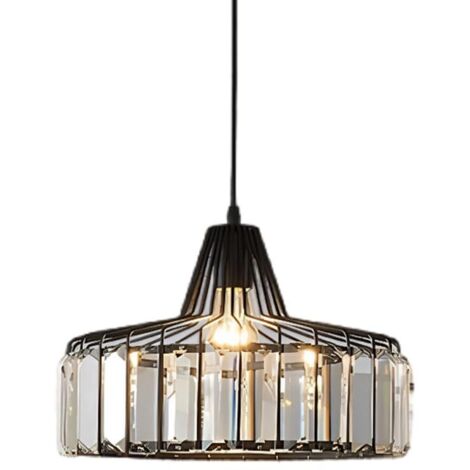 Suspendu en Cristal Moderne Hauteur Réglable Lampe Suspension en Métal et Verre Douille E27 Compatible Ampoules Dimmables pour Cuisine Salle à Manger Chambre (Noir, 25cm)