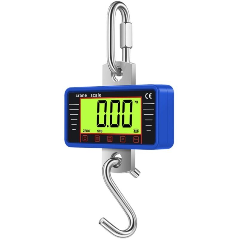 Bilancia digitale da appendere robusta, portata 500 kg/1100 libbre, display LCD retroilluminato, unità kg/lb selezionabili (blu)