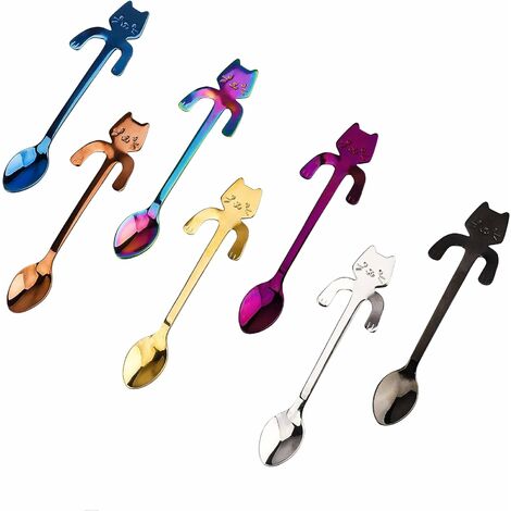 Suspendue Mini Cuillère D'agitation Kitten Design pour Thé, Lait, Café, Dessert, Boisson, Milk Shake 7 Pièces LITZEE