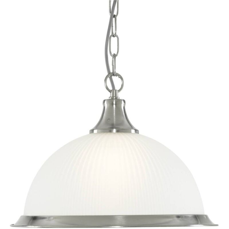 Searchlight - American Diner - Luminaire suspendu à 1 ampoule en forme de dôme, argent satiné, verre nervuré acide, E27