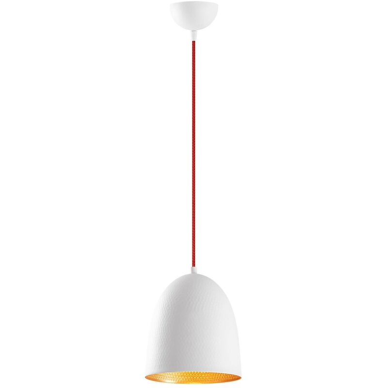 Cotecosy - Suspension 1 ampoule cloche Gakuli D20cm Métal martelé Rouge et Blanc - Blanc / Rouge