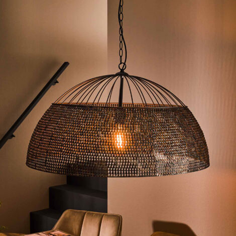 Suspension 1 lampe ronde 80x80x150 cm en métal brun noir