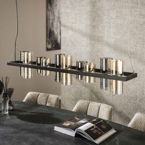 Suspension 10 lampes 130x150 cm en verre ambré et chromé - KALIX