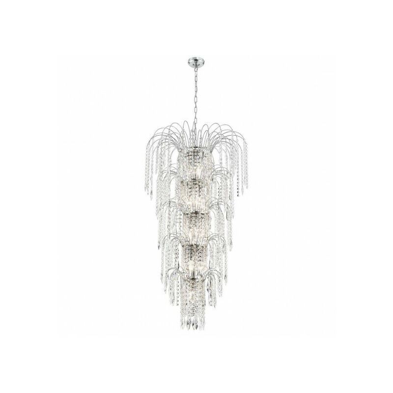 Suspension 13 ampoules Waterfall, en chrome et cristal