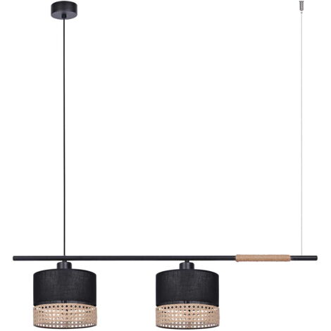 Suspension 2 abat-jour noir/beige rotin Kaja K-4366