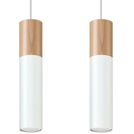 Suspension 2 Lampes Bois Blanc pour Ampoules GU10 - SILAMP