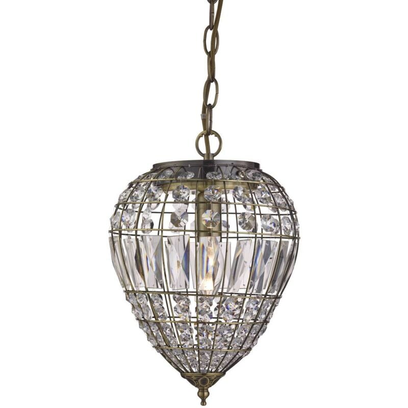 Searchlight - Pineapple - Suspension à 1 ampoule au plafond en laiton antique avec cristaux de verre, E14