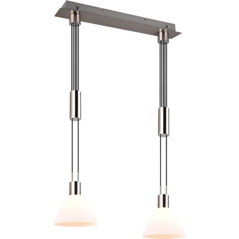 Suspension 2xe27 verre blanc et metal nickel mat reglable - trio - stanley 82138255 82138255 82138255 82138255 82138255 82138255 82138255