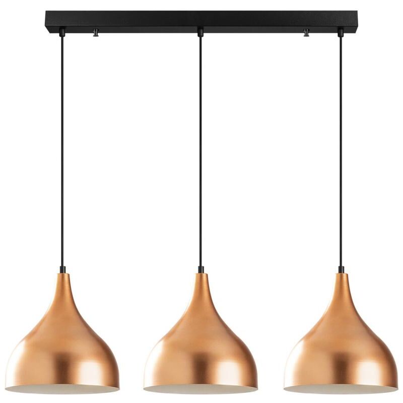 Lustre en métal à hauteur réglable - 3 abat-jours - L.97 x h. 36/126 cm - Cuivré - yildo