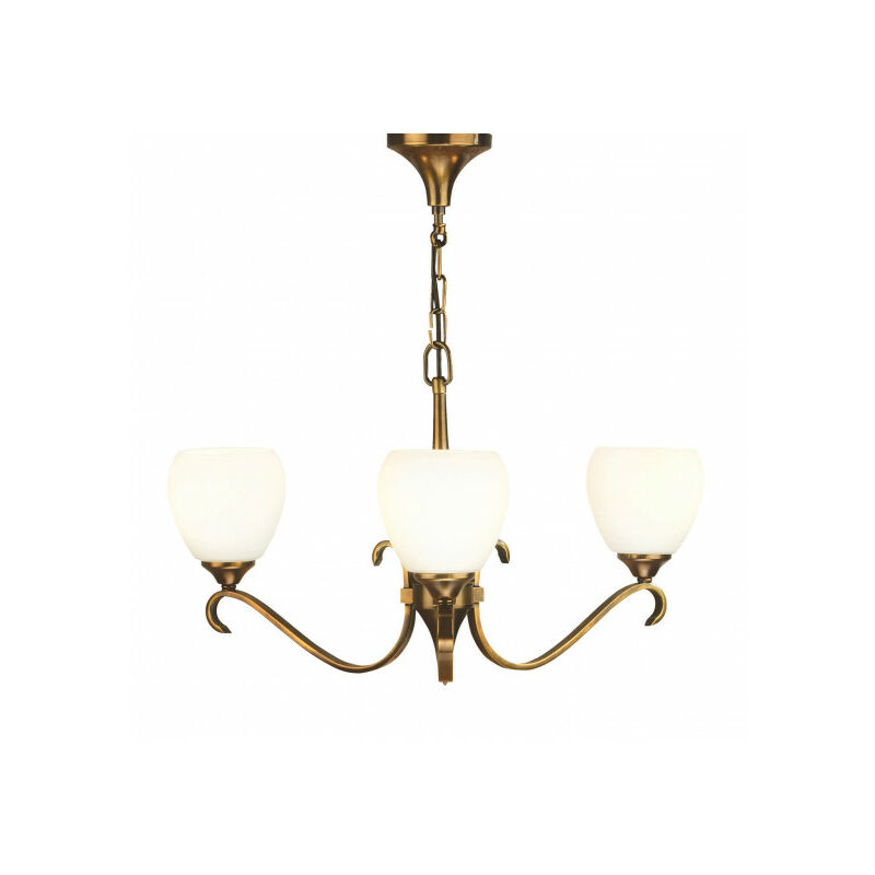 12interiors1900 - Suspension 3 ampoules Columbia, laiton antique et verre opale