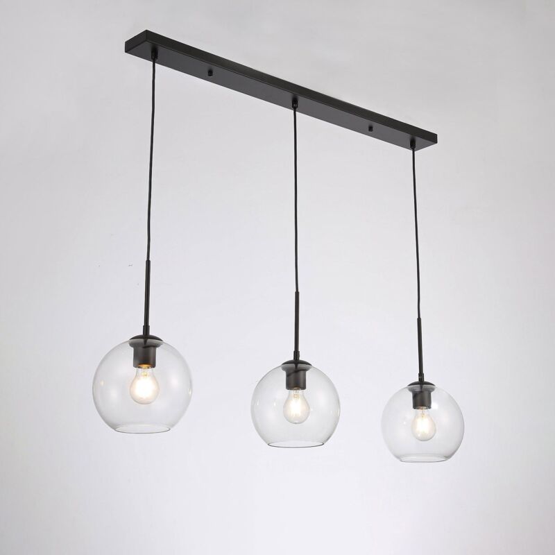 Barcelona Led - Suspension 3 boules en verre cristal 'Merce' - 3 x E27 - Noir Barcelona Led - Suspension 3 boules en verre cristal 'Merce' - 3 x E27 - Noir