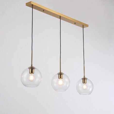 BARCELONA LED Suspension 3 boules en verre cristal "Merce" - 3 x E27 - Doré
