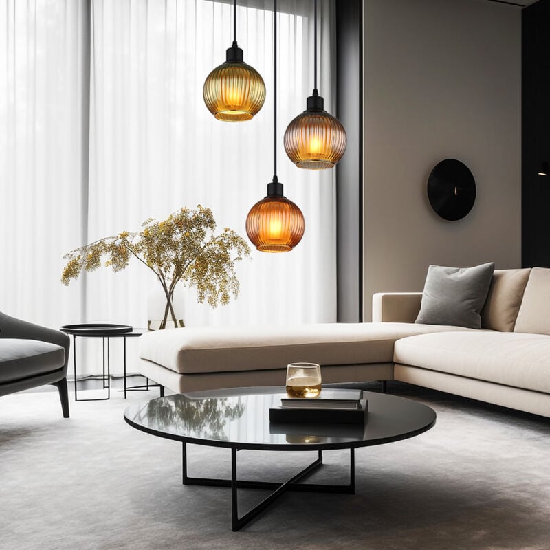 Suspension 3 flammes lampe de table à manger lampe de salon en verre lampe suspendue, verre pétrole, bronze, vert, 3x E27, DxH 36 x 120 cm