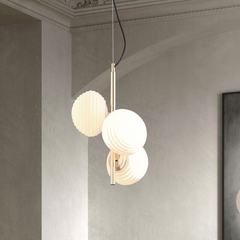 Suspension 3 Globes Relief Et Laiton Mat Ciao