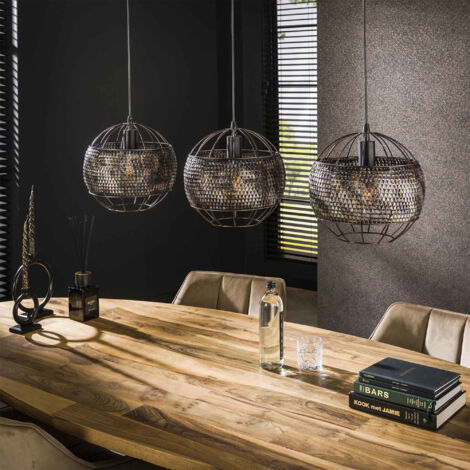 Suspension 3 lampes 110x30x150 cm en métal brun-noir - HEDEL