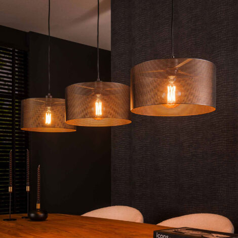 Suspension 3 lampes 120x30x150 cm en métal noir