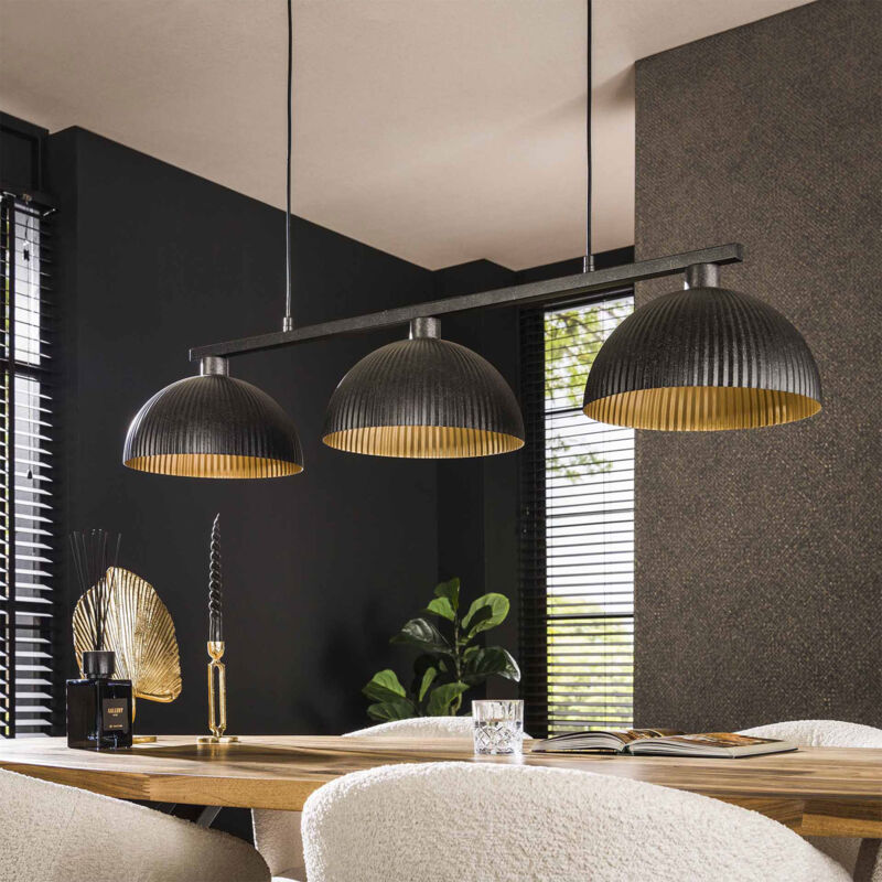 M&s - Suspension 3 lampes 120x30x150 cm en métal noir et doré M&s - Suspension 3 lampes 120x30x150 cm en métal noir et doré