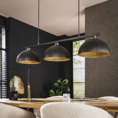Suspension 3 lampes 120x30x150 cm en métal noir et doré