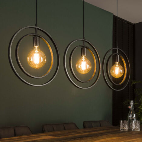 Suspension 3 lampes 130x40x150 cm en métal gris foncé - AMP