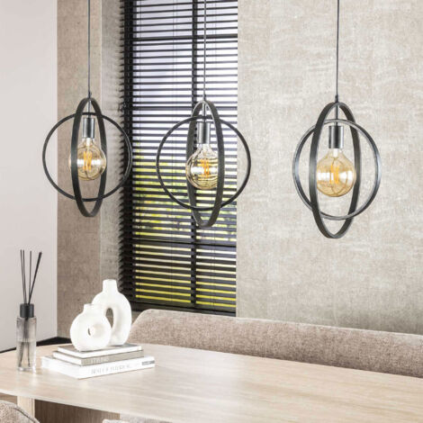 Suspension 3 lampes 130x40x150 cm en métal gris foncé - SYBIL