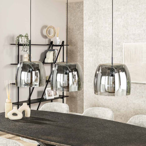 Suspension 3 lampes 145x35x150 cm en verre chromé