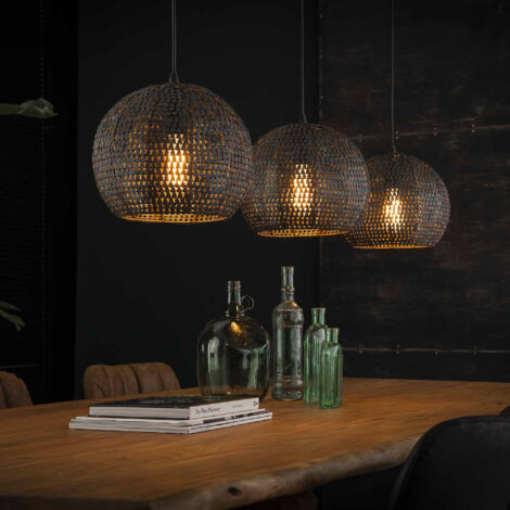 Suspension 3 lampes 26 cm rondes en métal noir - AMP